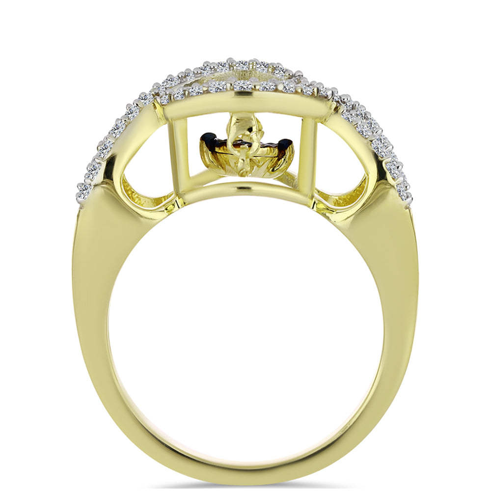 Anillo de Plata Bañada en Oro con Diamante azul danzante y Topacio Blanco 2 