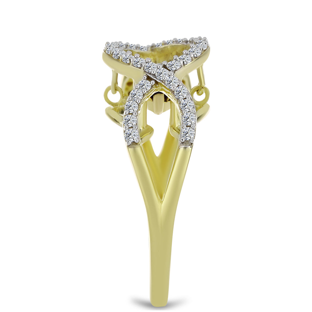 Anillo de Plata Bañada en Oro con Diamante azul danzante y Topacio Blanco 4 