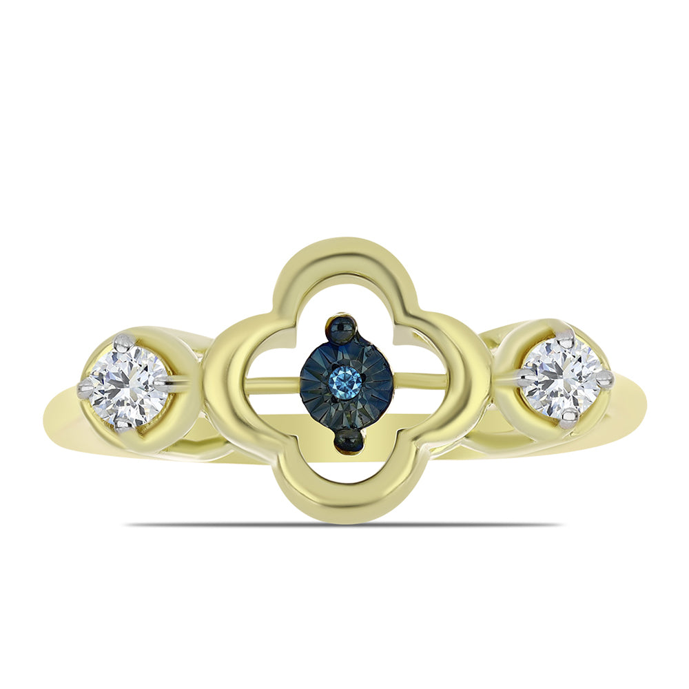Anillo de Plata Bañada en Oro con Diamante azul danzante y Topacio Blanco