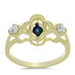 Anillo de Plata Bañada en Oro con Diamante azul danzante y Topacio Blanco