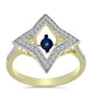Anillo de Plata Bañada en Oro con Diamante azul danzante y Topacio Blanco