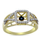 Anillo de Plata Bañada en Oro con Diamante azul danzante y Topacio Blanco