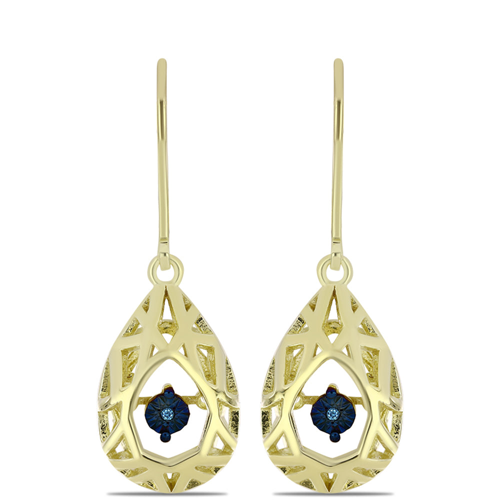 Pendientes de Plata Bañada en Oro con Diamante azul danzante 3 