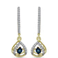Pendientes de Plata Bañada en Oro con Diamante azul danzante y Topacio Blanco