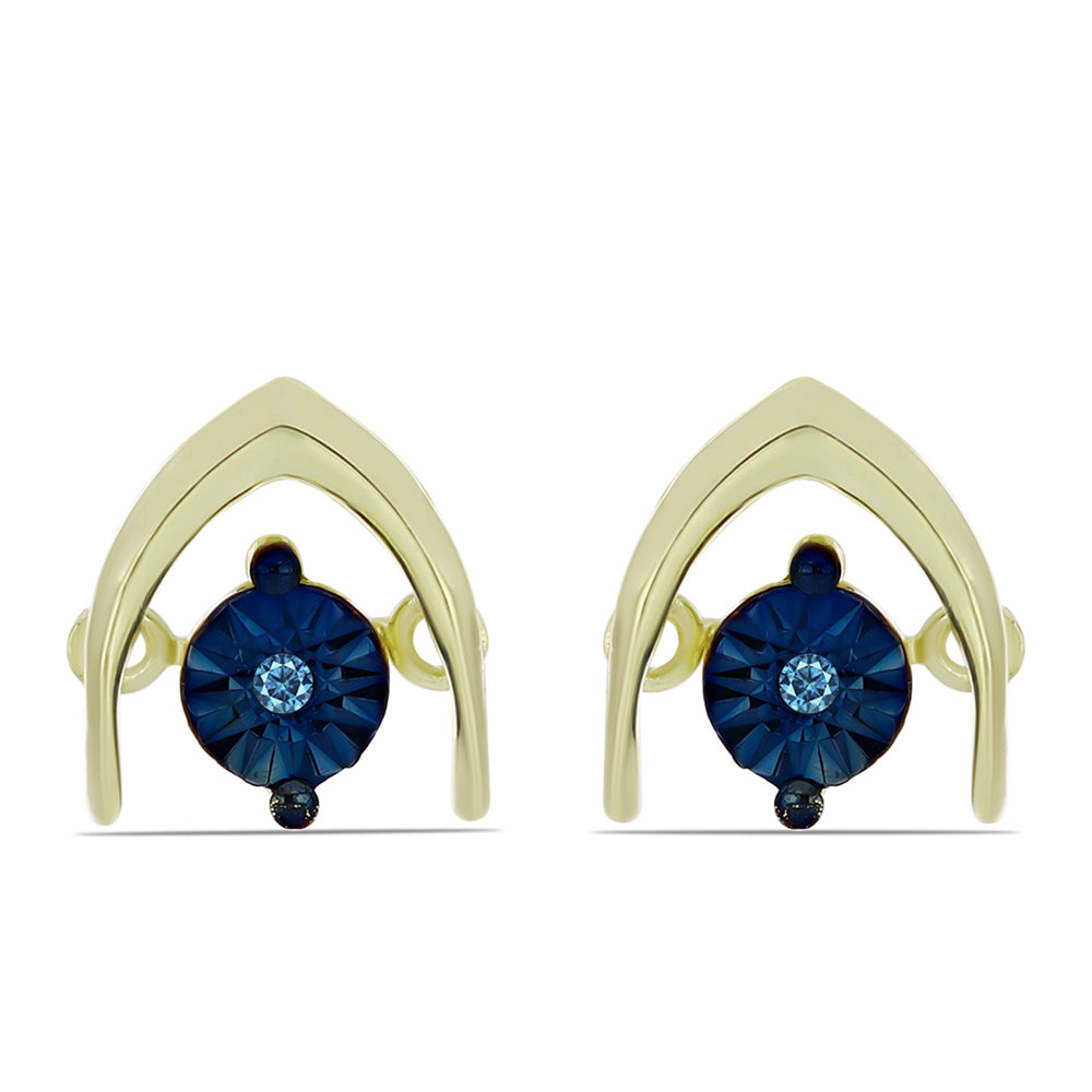 Pendientes de Plata Bañada en Oro con Diamante azul danzante 1 