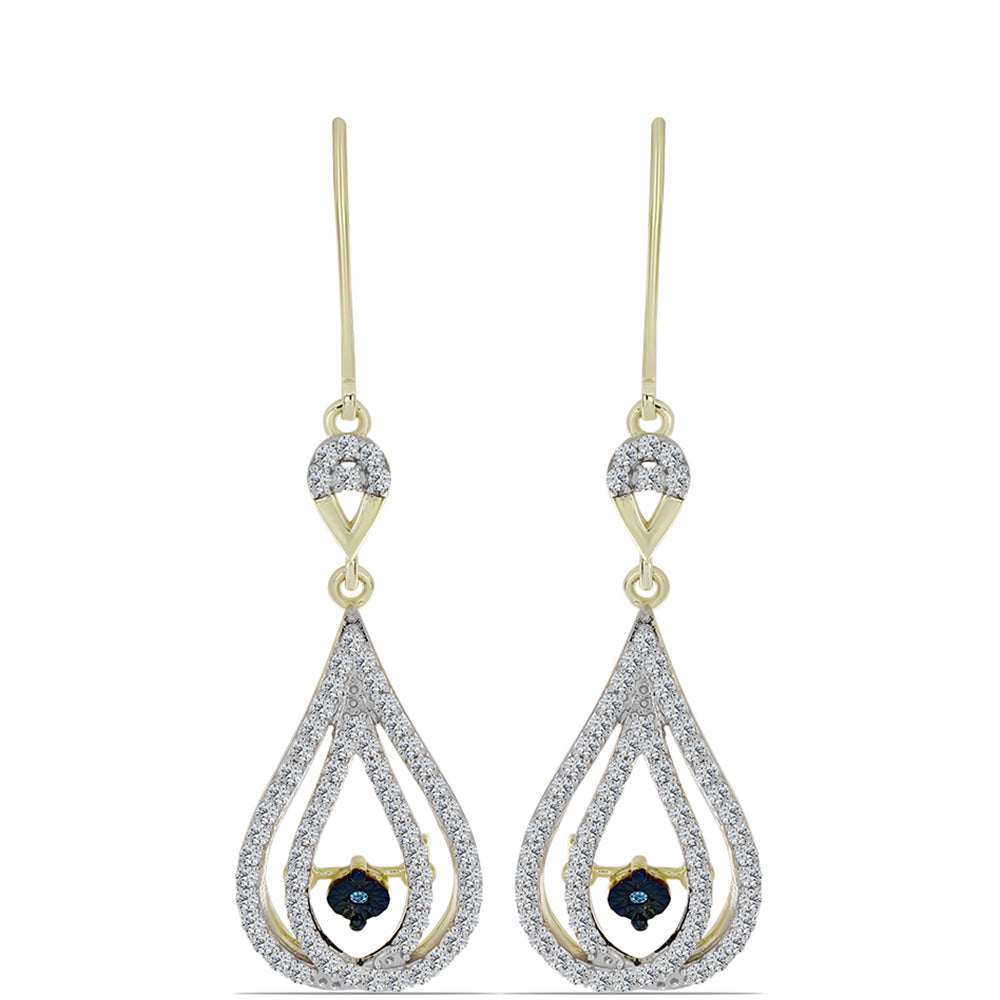 Pendientes de Plata Bañada en Oro con Diamante azul danzante y Topacio Blanco 1 