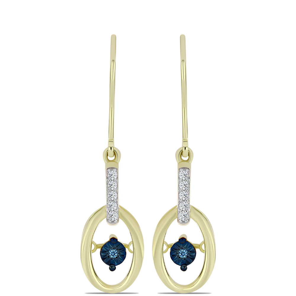 Pendientes de Plata Bañada en Oro con Diamante azul danzante y Topacio Blanco 3 
