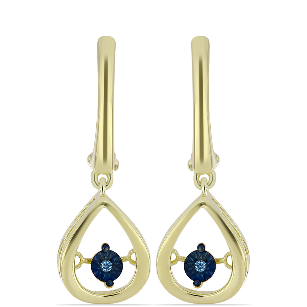 Pendientes de Plata Bañada en Oro con Diamante azul danzante 1 