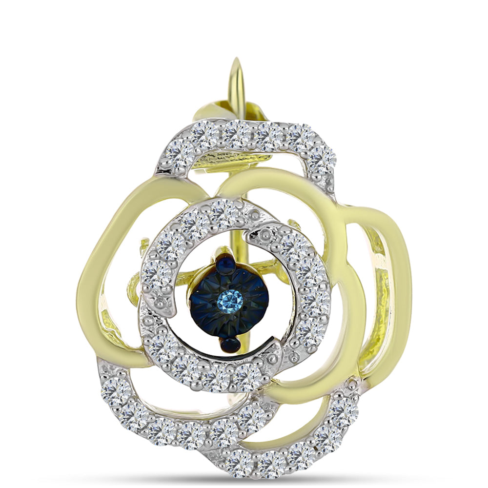 Broche de Plata Bañada en Oro con Diamante azul danzante y Topacio Blanco 3 