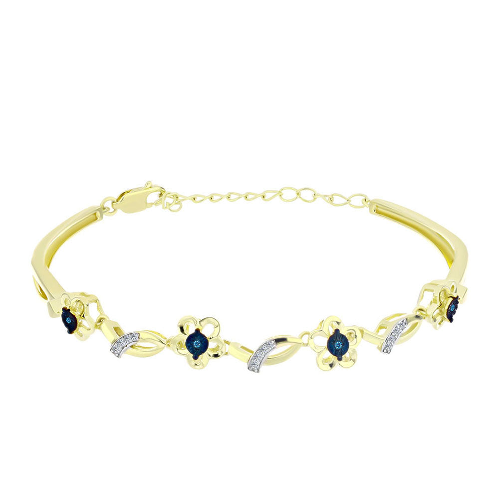 Brazalete de Plata Bañada en Oro con Diamante azul danzante y Topacio Blanco 2 