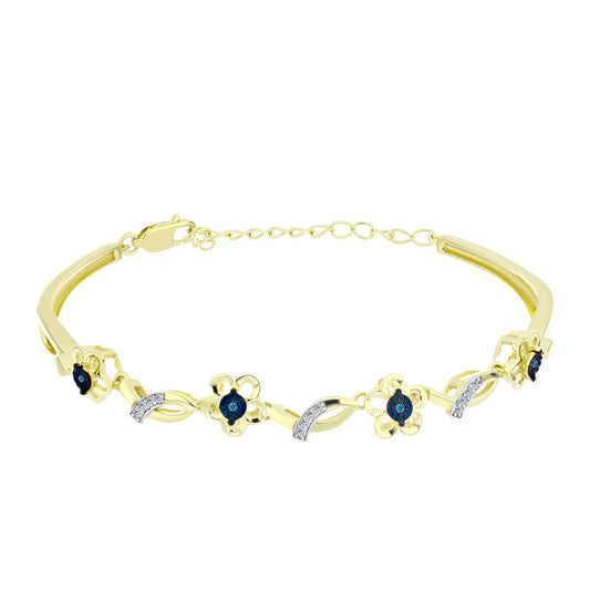 Brazalete de Plata Bañada en Oro con Diamante azul danzante y Topacio Blanco