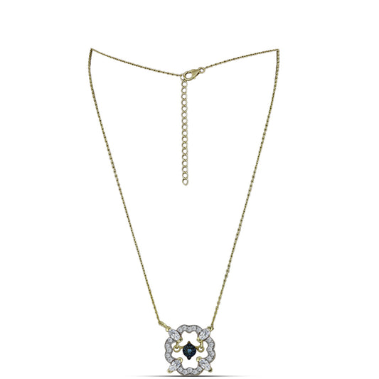Collar de Plata Bañada en Oro con Diamante azul danzante y Topacio Blanco