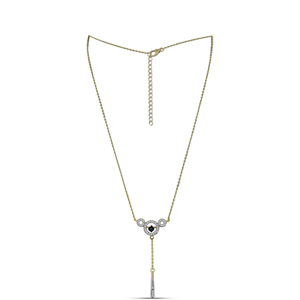 Collar de Plata Bañada en Oro con Diamante azul danzante y Topacio Blanco 1 