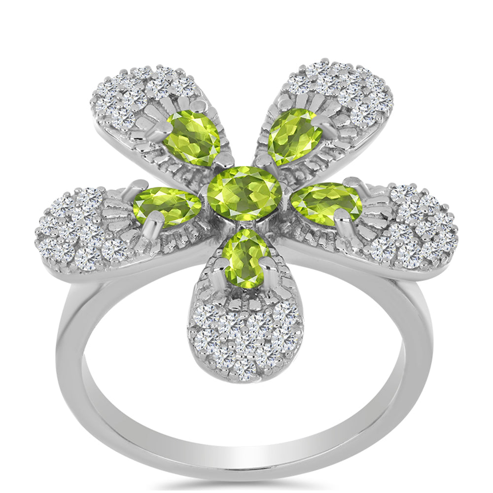 Anillo de Plata con Peridoto de Changbai y Topacio Blanco 3 