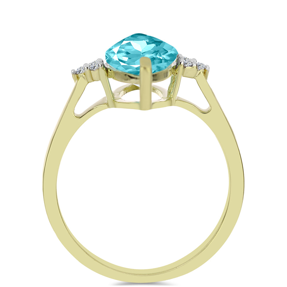 Anillo de Plata Bañada en Oro con Cuarzo Paraiba y Topacio Blanco 2 