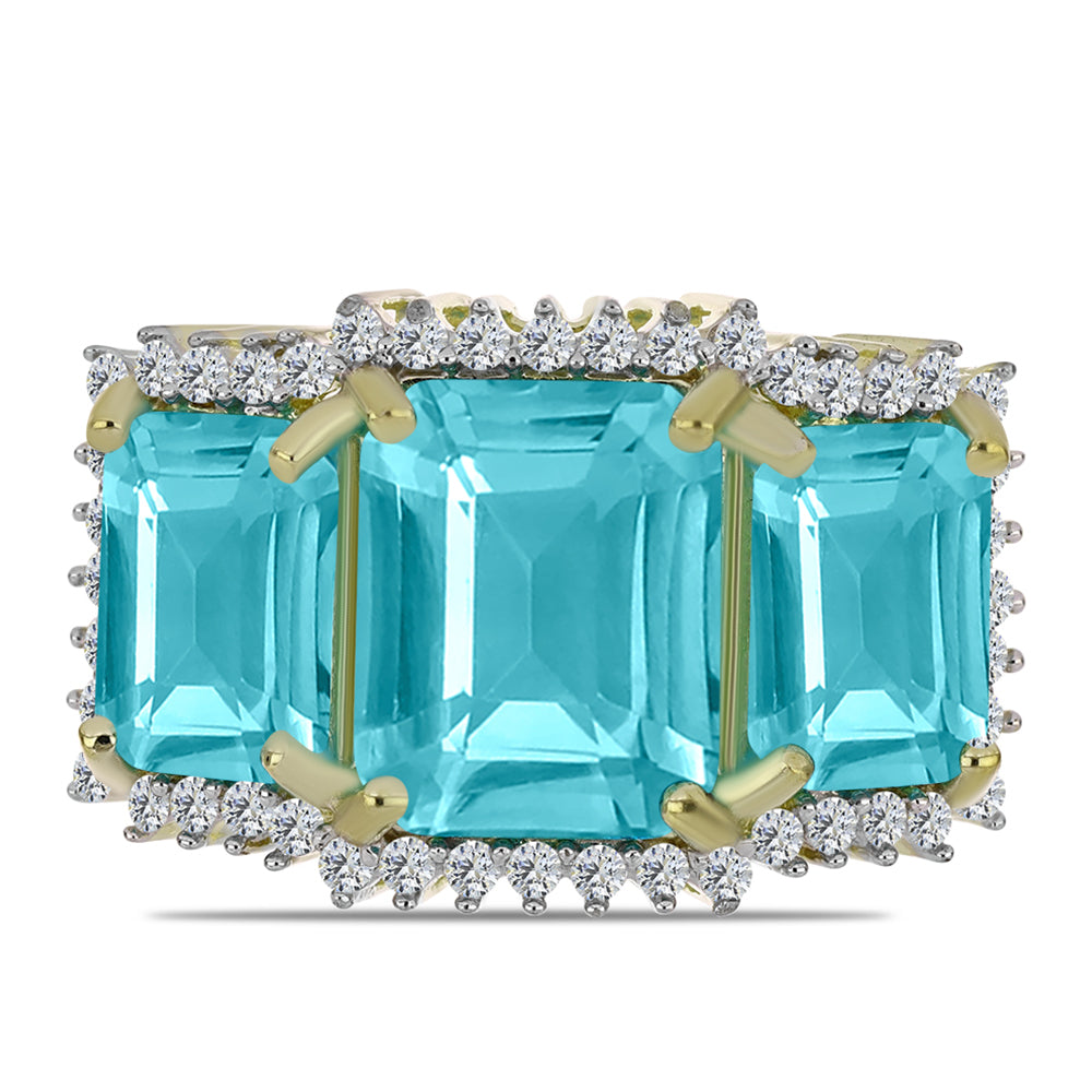 Anillo de Plata Bañada en Oro con Cuarzo Paraiba y Topacio Blanco 1 