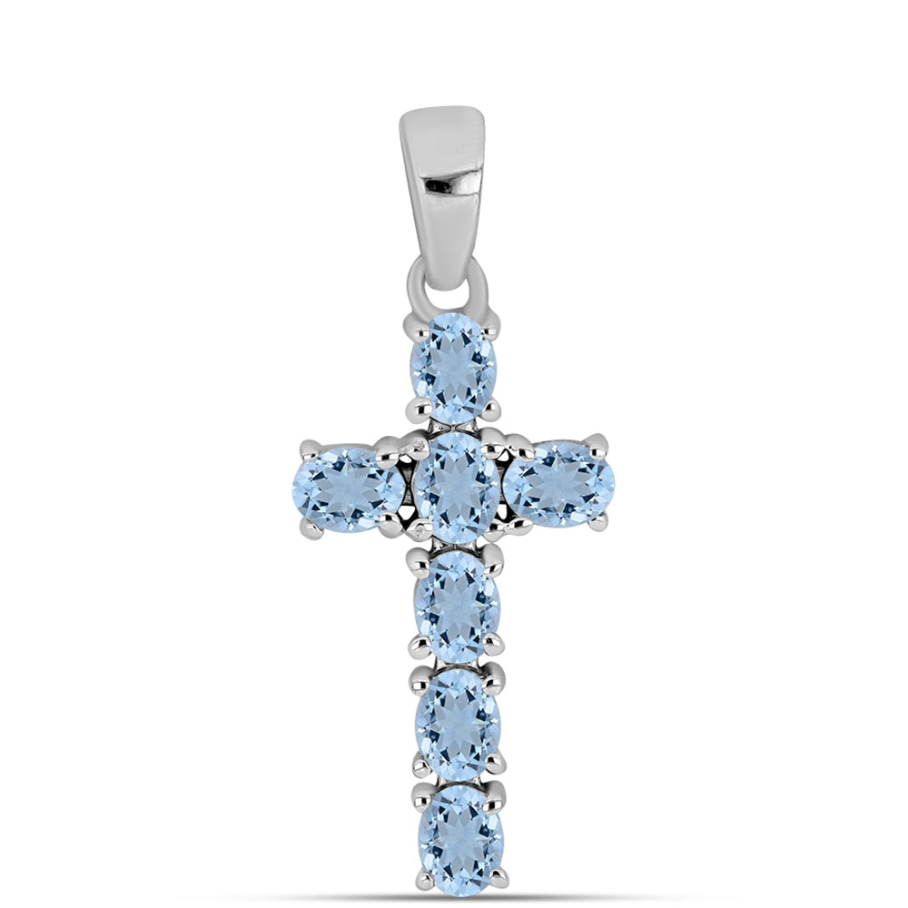 Cruz Collar de Plata con Aguamarina del Condado de Embu 1 