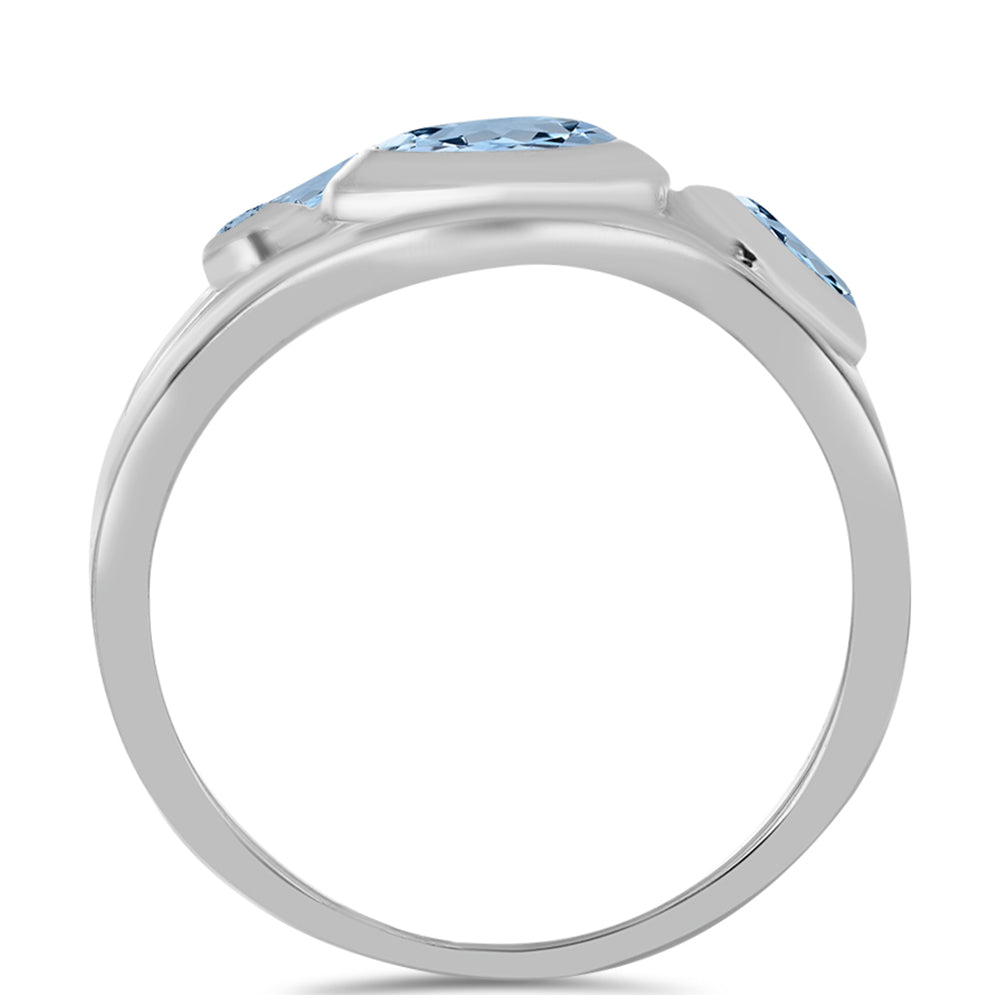 Anillo de Plata con Aguamarina del Condado de Embu y Topacio Blanco 2 