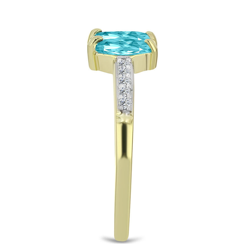 Anillo de Plata Bañada en Oro con Cuarzo Paraiba y Topacio Blanco 4 