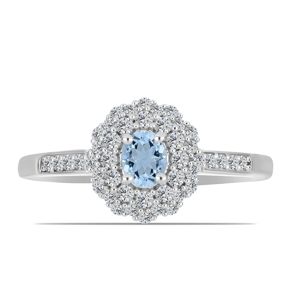 Anillo de Plata con Aguamarina del Condado de Embu y Topacio Blanco