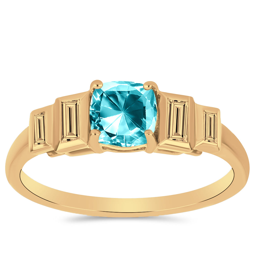 Anillo de Plata Bañada en Oro con Cuarzo Paraiba y Zircón Blanco 1 