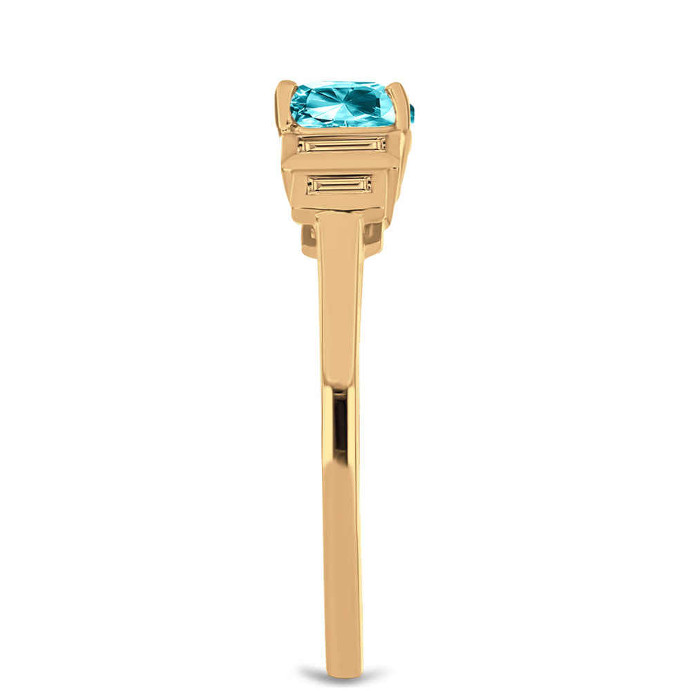 Anillo de Plata Bañada en Oro con Cuarzo Paraiba y Zircón Blanco 4 
