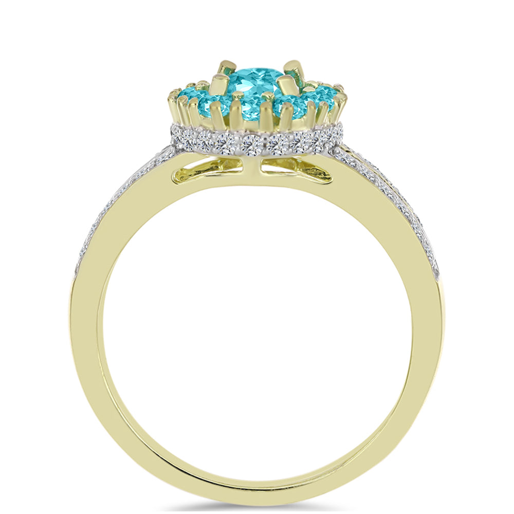 Anillo de Plata Bañada en Oro con Cuarzo Paraiba y Topacio Blanco