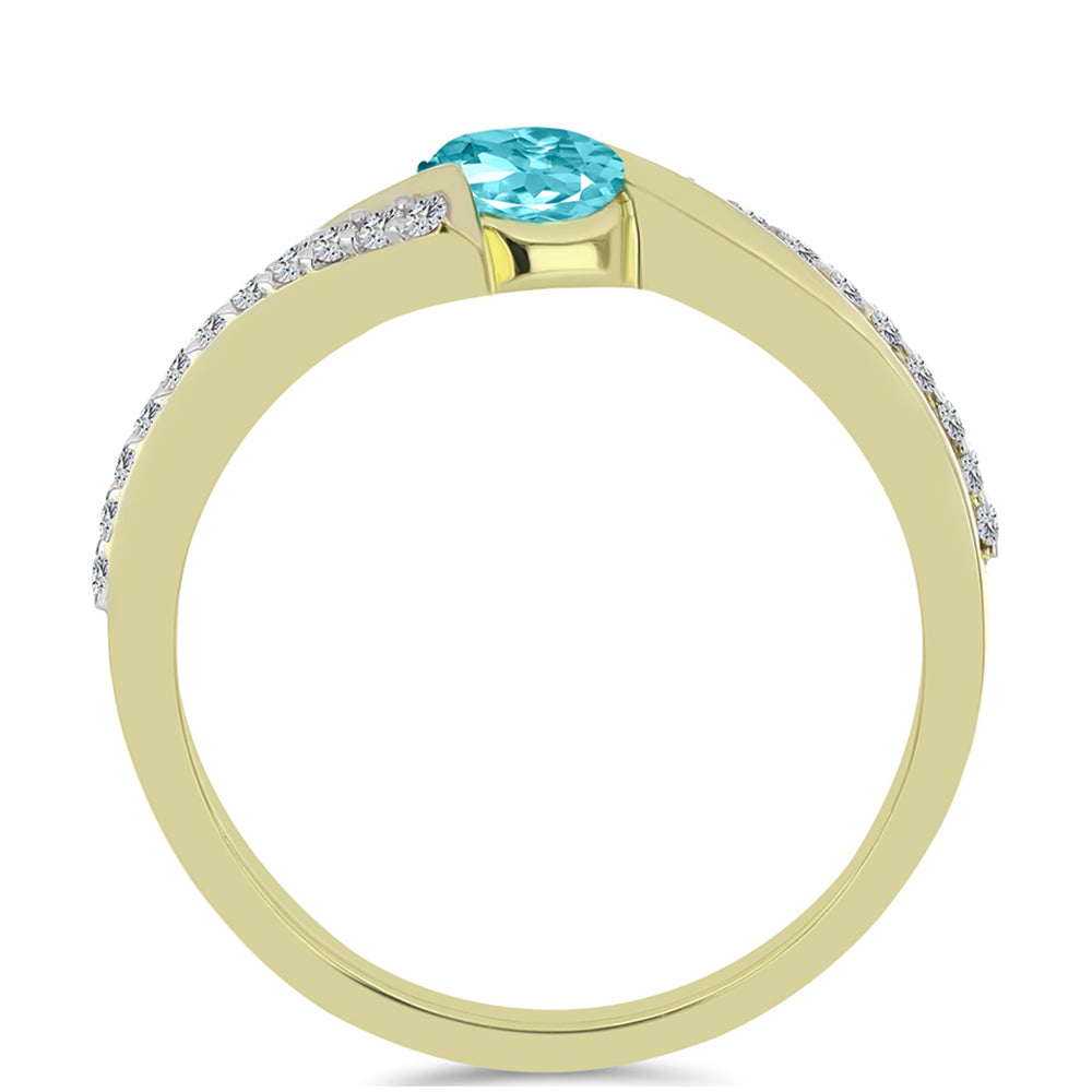 Anillo de Plata Bañada en Oro con Cuarzo Paraiba y Topacio Blanco 2 