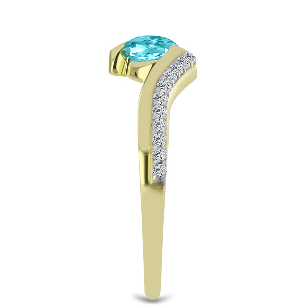Anillo de Plata Bañada en Oro con Cuarzo Paraiba y Topacio Blanco 4 