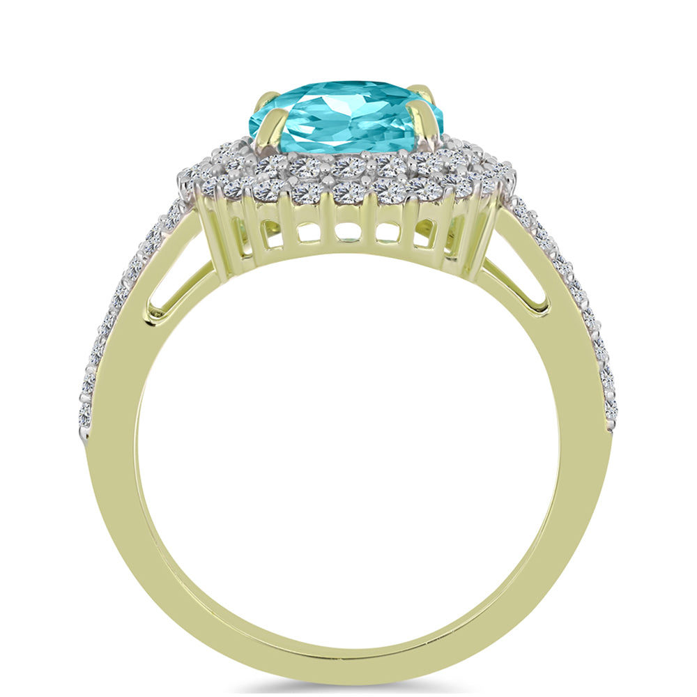 Anillo de Plata Bañada en Oro con Cuarzo Paraiba y Topacio Blanco 6 