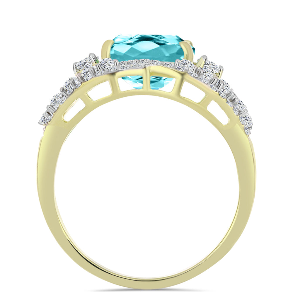 Anillo de Plata Bañada en Oro con Cuarzo Paraiba y Topacio Blanco 2 