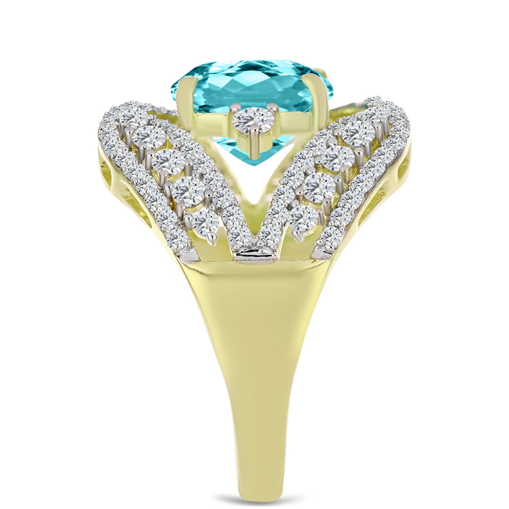 Anillo de Plata Bañada en Oro con Cuarzo Paraiba y Topacio Blanco 4 