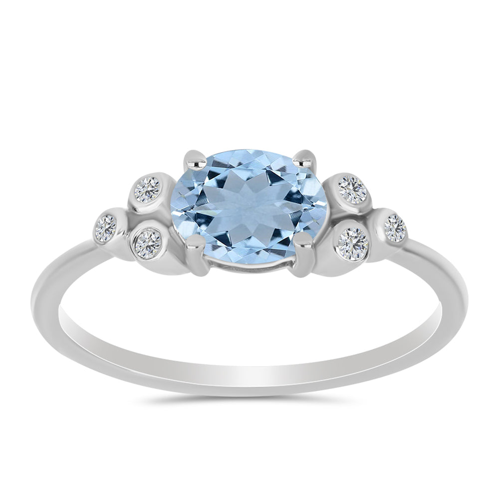 Anillo de Plata con Aguamarina del Condado de Embu y Topacio Blanco