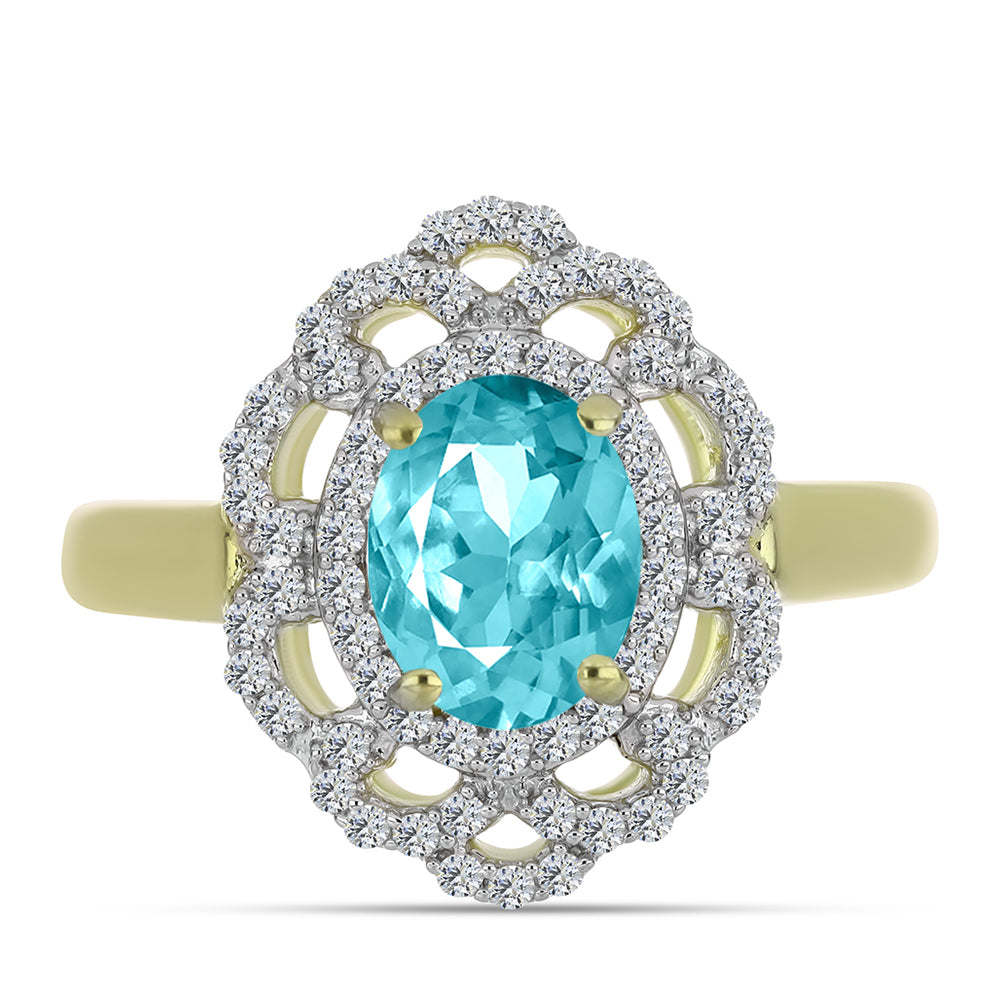 Anillo de Plata Bañada en Oro con Cuarzo Paraiba y Topacio Blanco 1 