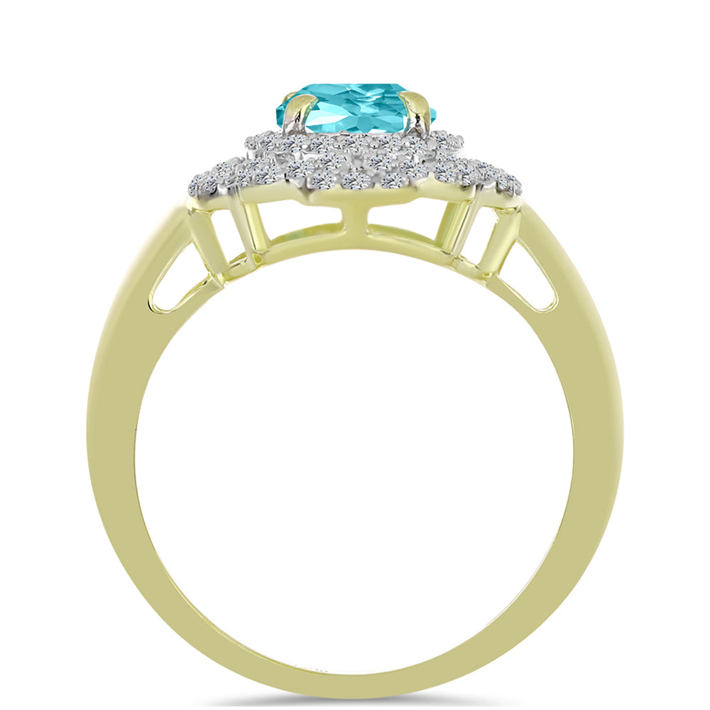 Anillo de Plata Bañada en Oro con Cuarzo Paraiba y Topacio Blanco 2 