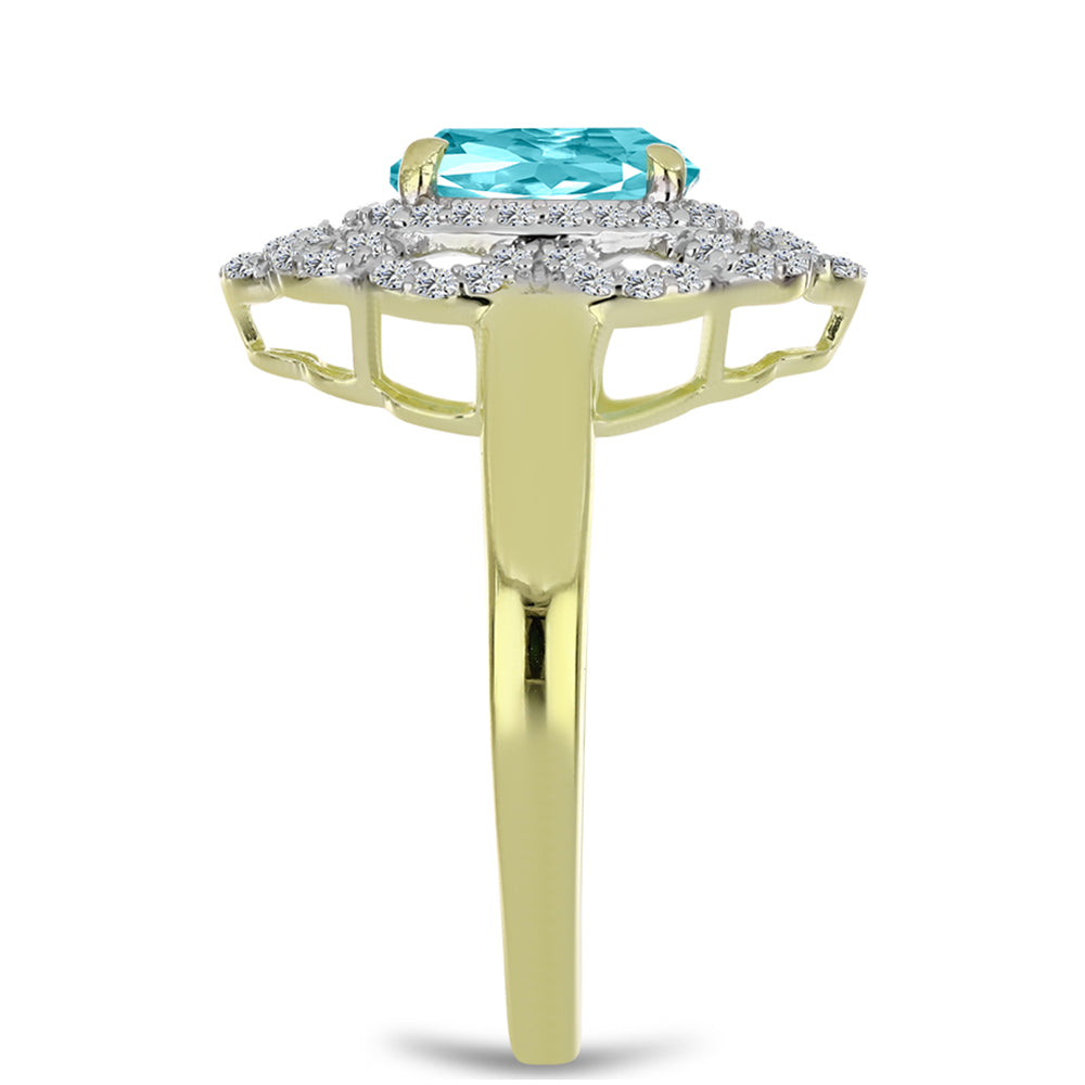 Anillo de Plata Bañada en Oro con Cuarzo Paraiba y Topacio Blanco 4 