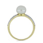 Anillo de Plata Bañada en Oro con Perla blanca de agua dulce y Topacio Blanco