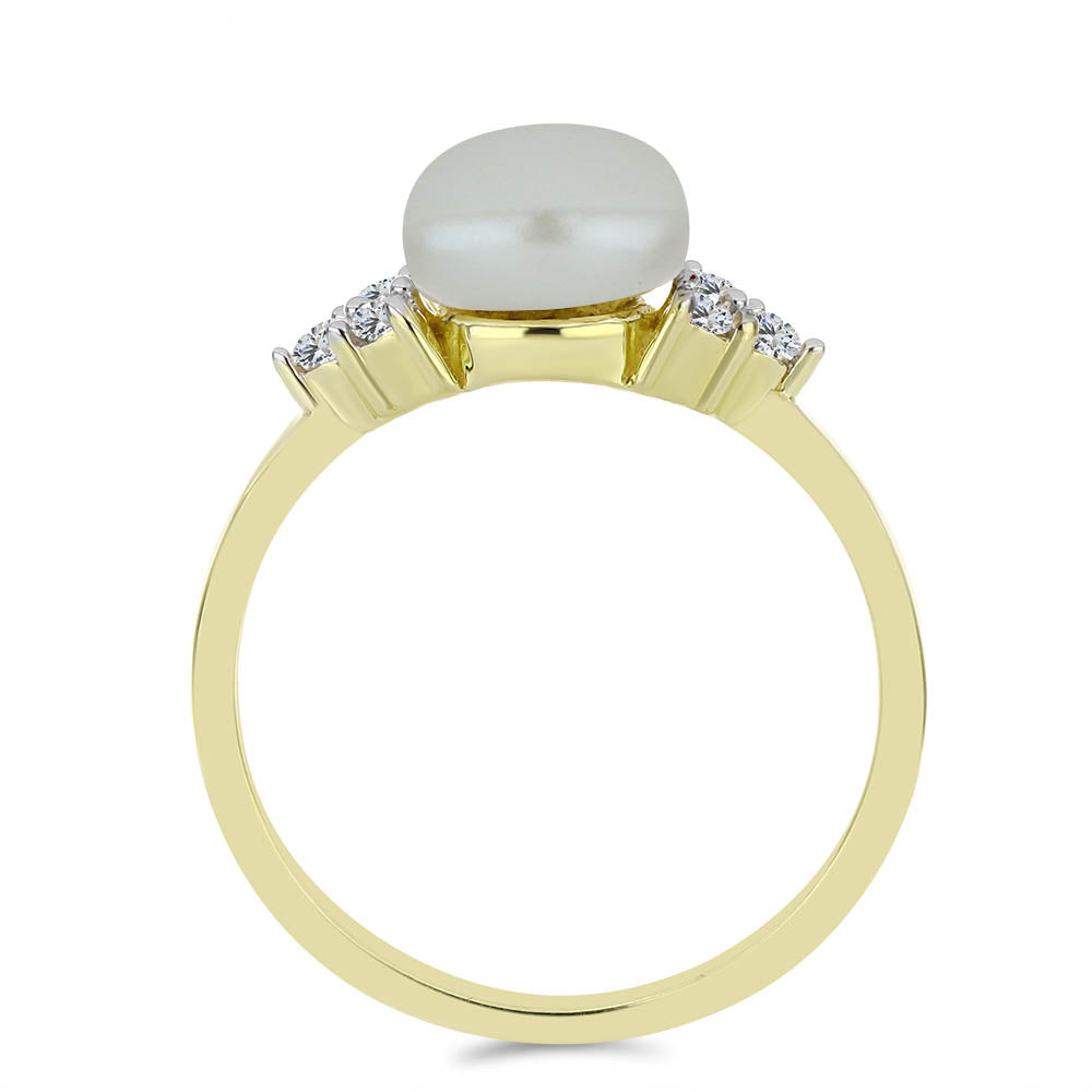 Anillo de Plata Bañada en Oro con Perla blanca de agua dulce y Topacio Blanco