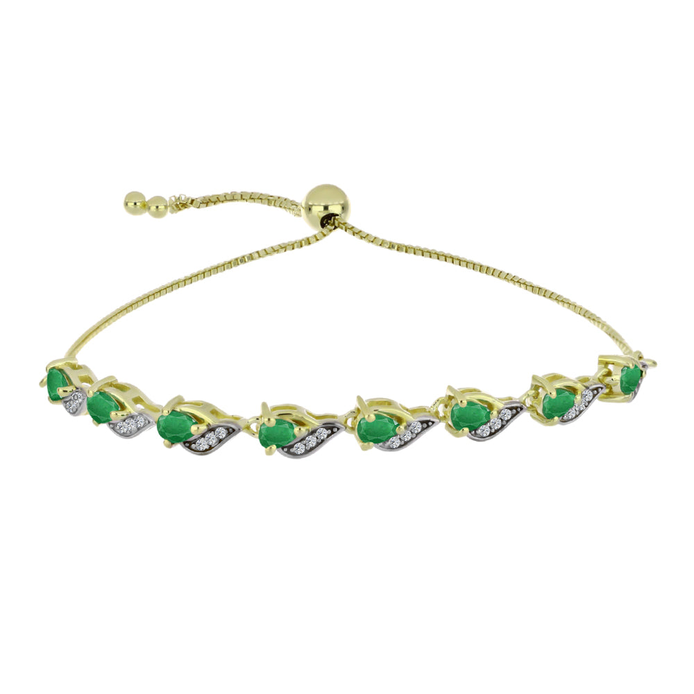 Pulsera de Plata Bañada en Oro con Esmeralda de Zambia y Topacio Blanco 1 