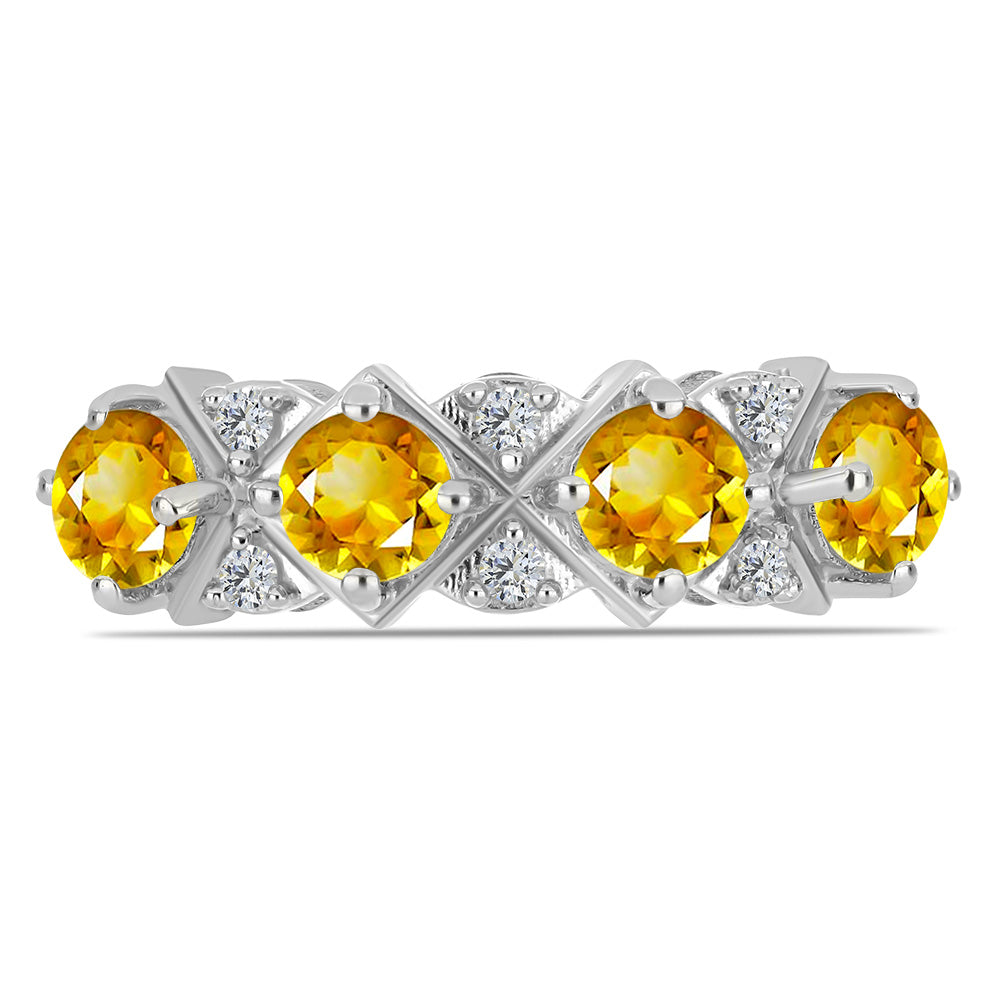 Anillo de Plata con Citrino de los Montes Urales y Topacio Blanco