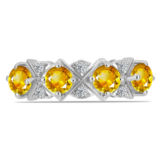 Anillo de Plata con Citrino de los Montes Urales y Topacio Blanco