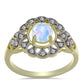 Anillo de Plata Bañada en Oro con Piedra Lunar Arco Iris y Topacio Blanco
