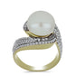 Anillo de Plata Bañada en Oro con Perla blanca de agua dulce y Topacio Blanco