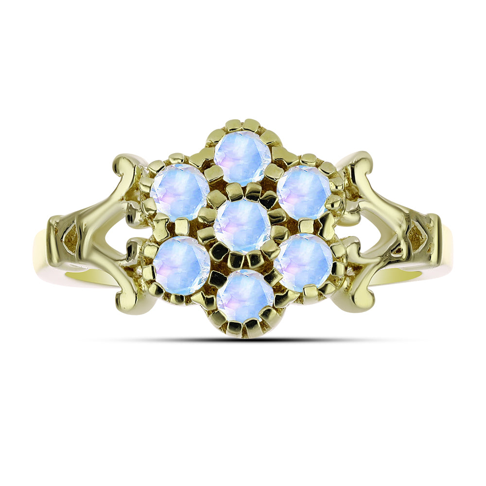 Anillo de Plata Bañada en Oro con Piedra Lunar Arco Iris 1 