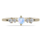Anillo de Plata Bañada en Oro con Piedra Lunar Arco Iris y Topacio Blanco