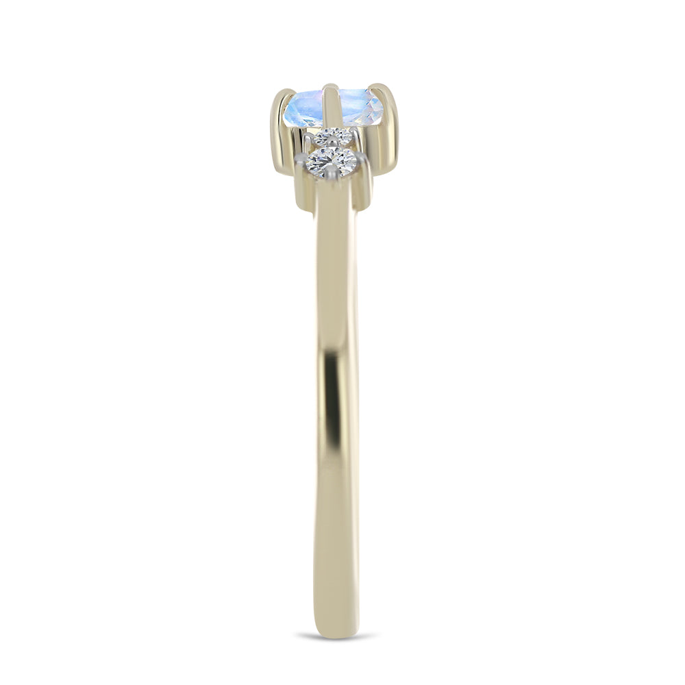 Anillo de Plata Bañada en Oro con Piedra Lunar Arco Iris y Topacio Blanco 4 