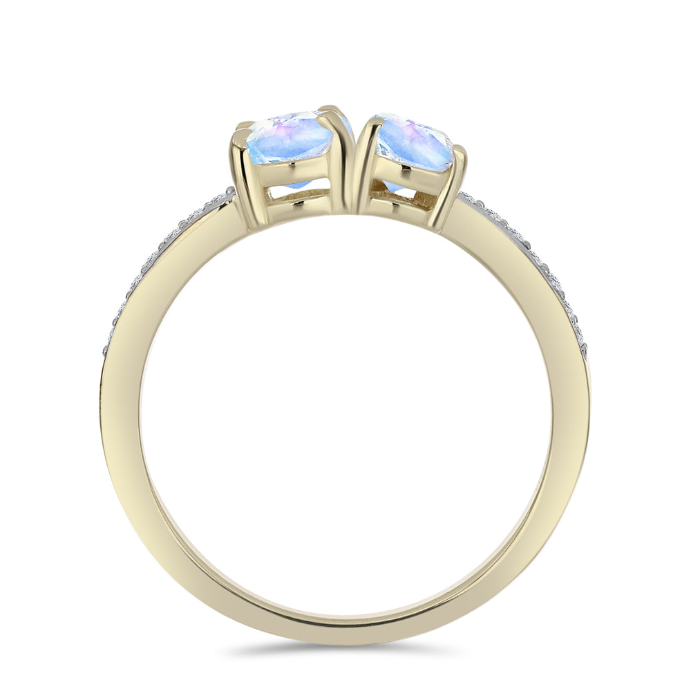 Anillo de Plata Bañada en Oro con Piedra Lunar Arco Iris y Topacio Blanco
