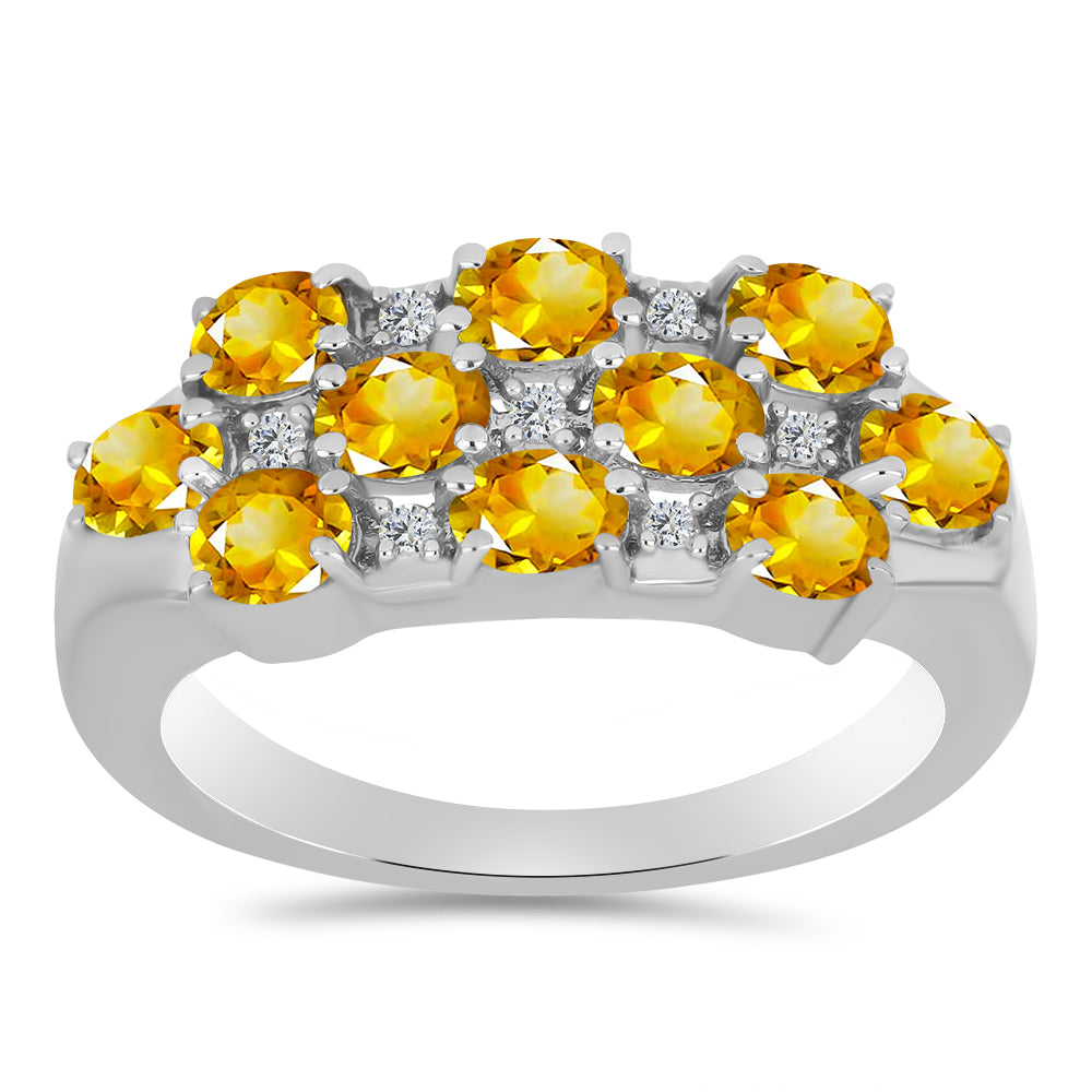 Anillo de Plata con Citrino de los Montes Urales y Topacio Blanco 3 