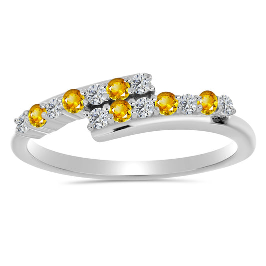 Anillo de Plata con Citrino de los Montes Urales y Topacio Blanco
