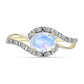 Anillo de Plata Bañada en Oro con Piedra Lunar Arco Iris y Topacio Blanco
